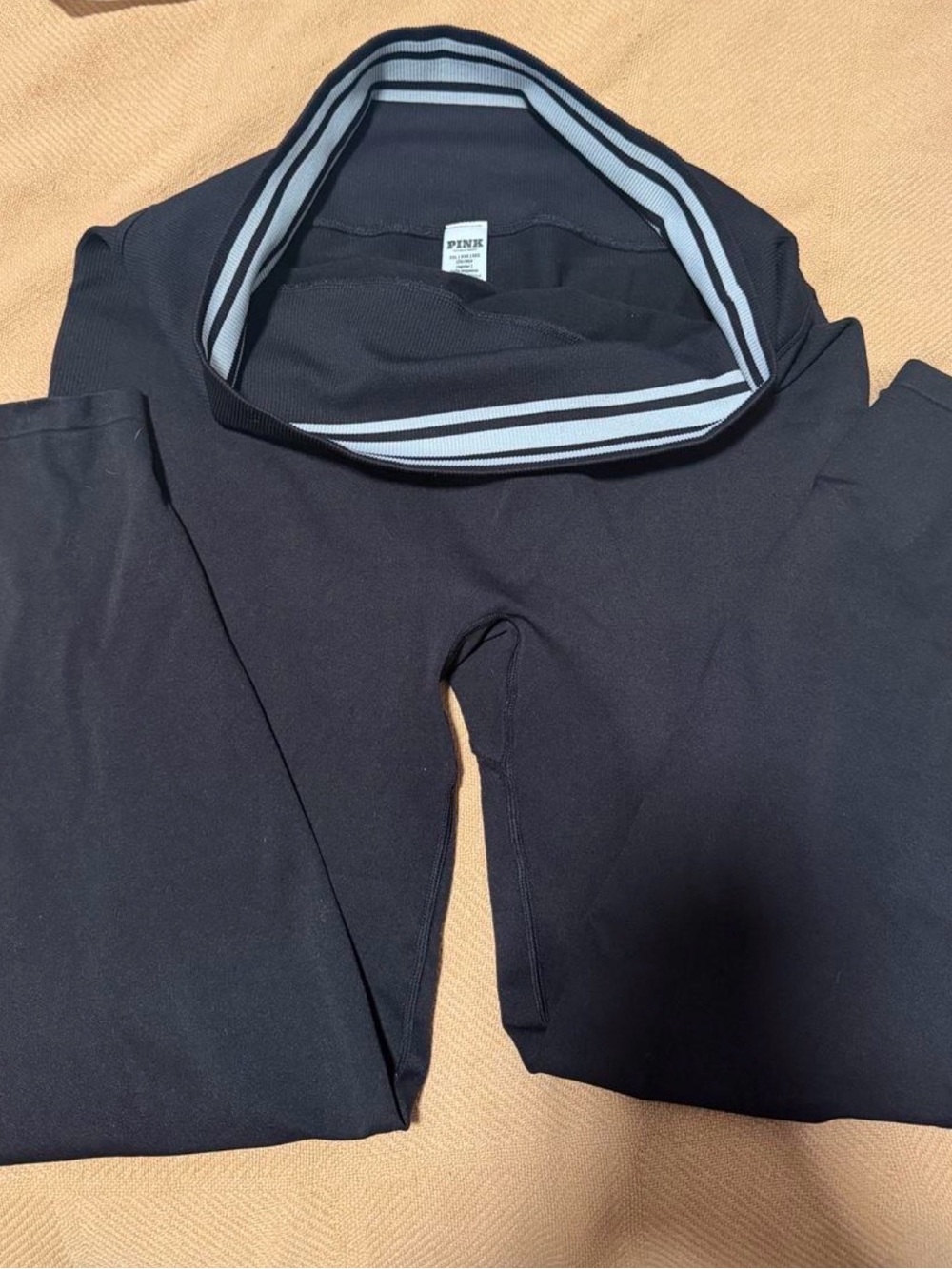 PINK Victoria's Secret Black Leggings with Striped Waistband
